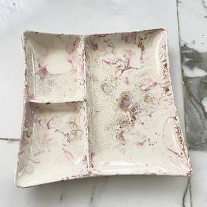 RARE Sascha Brastoff Surf Ballet 3-Part Relish/Chip & Dip Platter Pink & Gold